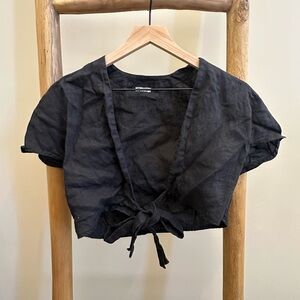 Reformation Black Tie-Front Crop Top